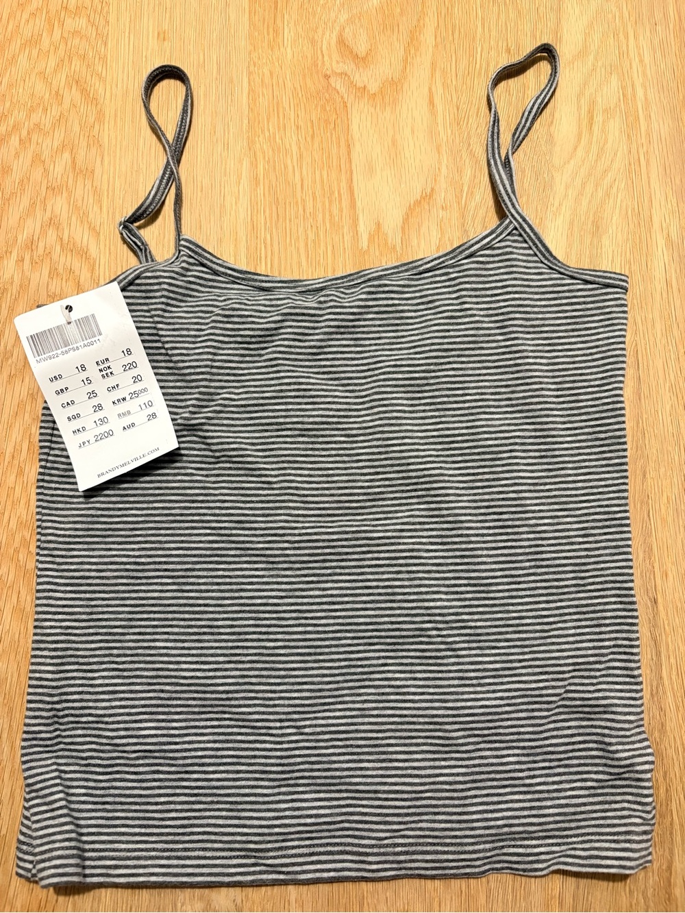 Brandy Melville Grey & White Striped Spaghetti Strap Tank